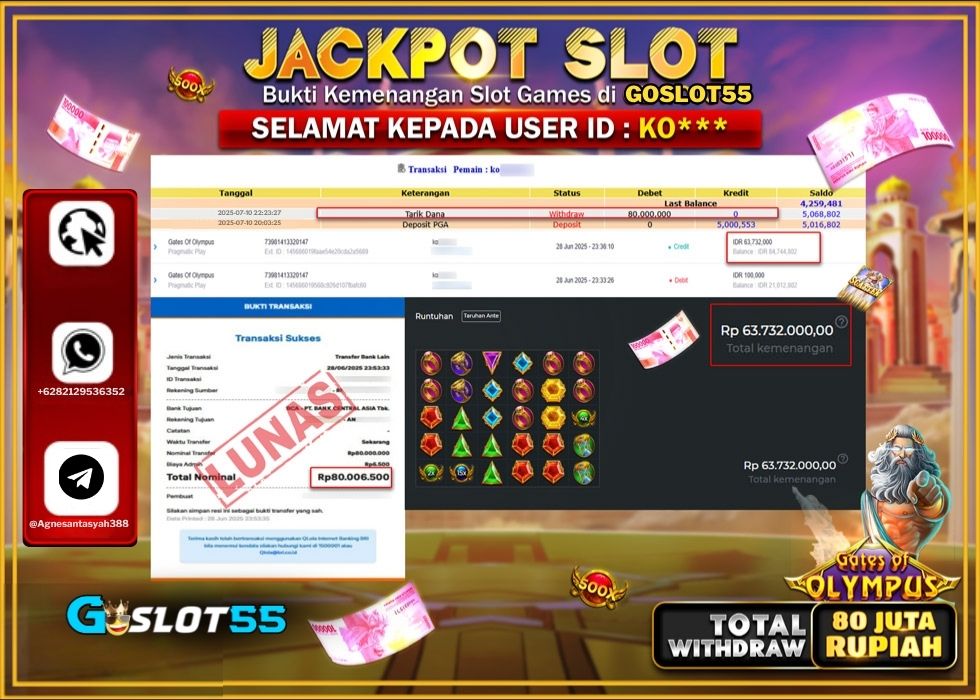 GOSLOT55 JACKPOT SLOT GATES OF OLYMPUSS Rp.80.000.000.,- LUNAS