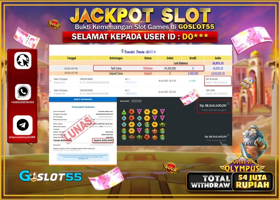 GOSLOT55 JACKPOT SLOT GATES OF OLYMPUS Rp.54.300.000.,- LUNAS