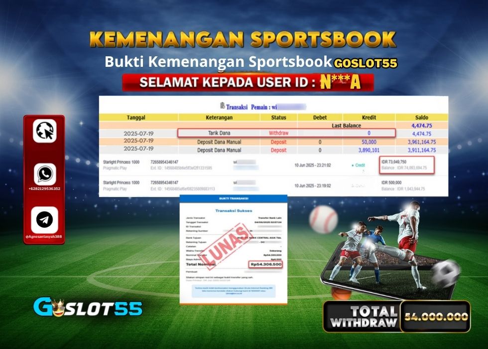 GOSLOT55 KEMENANGAN SPORTSBOOK Rp.54.000.000.,- LUNAS