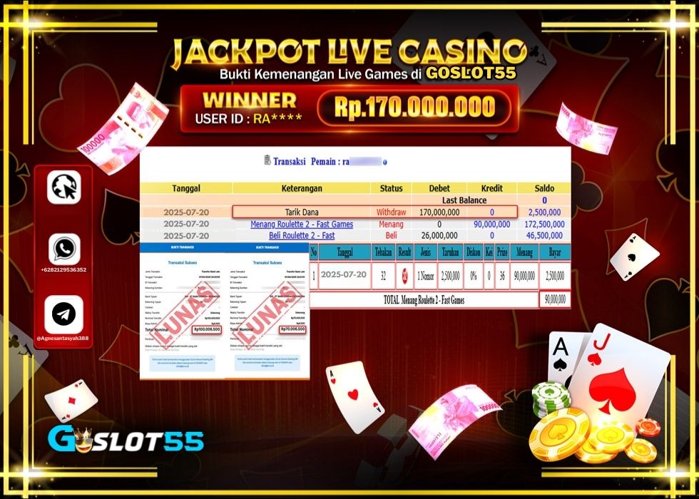 GOSLOT55 JACKPOT LIVE GAMES ROULETTE 2 -FAST GAMES Rp.170.000.000.,- LUNAS
