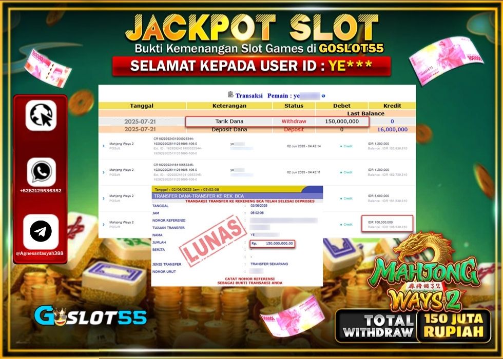 GOSLOT55 JACKPOT SLOT MAHJONG WAYS 2 Rp.150.000.000.,- LUNAS