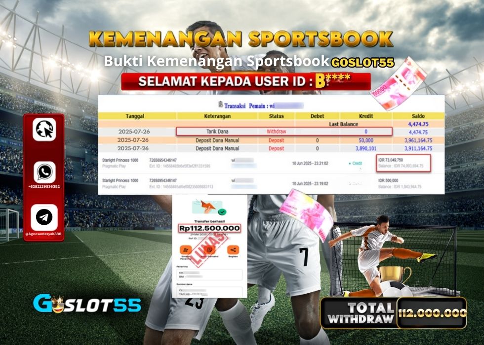 GOSLOT55 KEMENANGAN SPORTSBOOK Rp.112.000.000.,- LUNAS