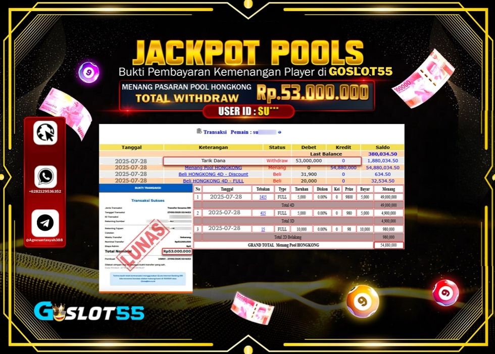 GOSLOT55 JACKPOT TOGEL PASARAN HONGKONG Rp.53.000000.,- LUNAS