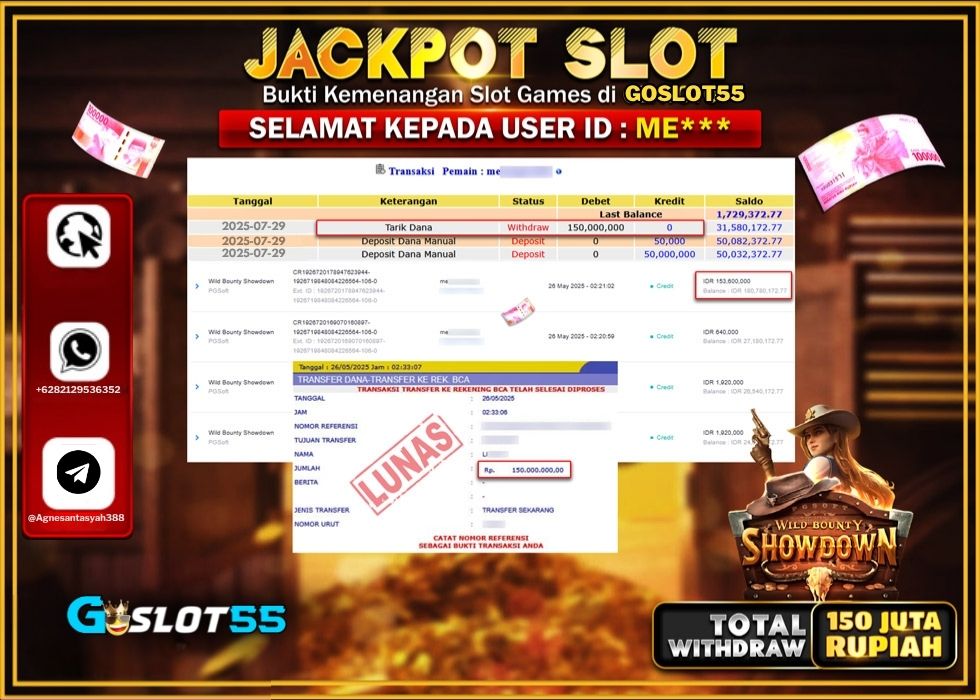 GOSLOT55 JACKPOT SLOT WILD BOUNTY SHOWDOWN Rp.150.000.000.,- LUNAS