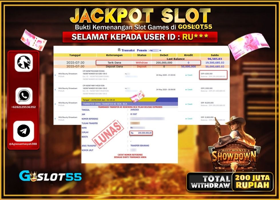 GOSLOT55 JACKPOT SLOT WILD BOUNTY SHOWDOWN Rp.200.000.000.,- LUNAS