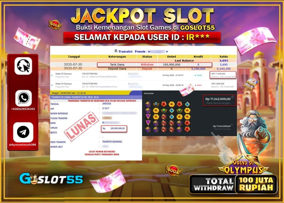 GOSLOT55 JACKPOT SLOT GATES OF OLYMPUS Rp.100.900.000.,- LUNAS