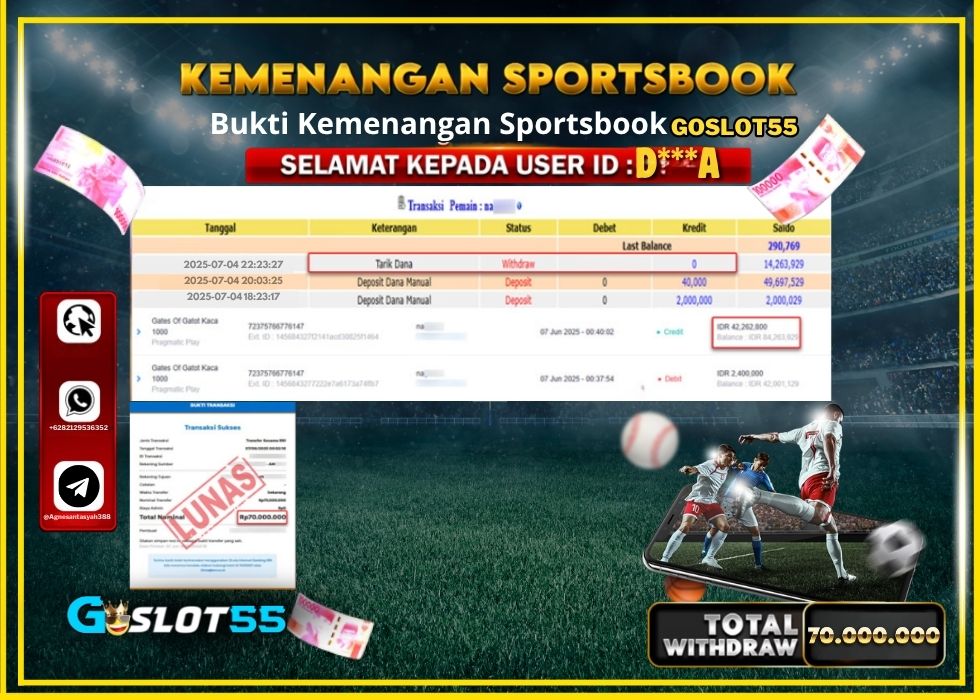 GOSLOT55 KEMENANGAN SPORTSBOOK Rp.70.000.000.,- LUNAS