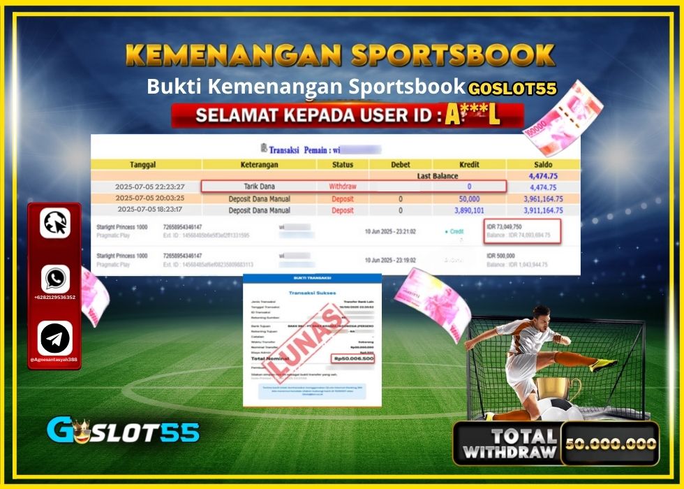 GOSLOT55 KEMENANGAN SPORTSBOOK Rp.50.000.000.,- LUNAS
