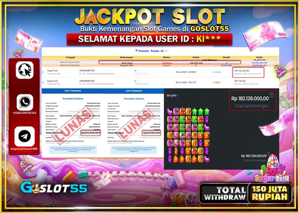 GOSLOT55 JACKPOT SLOT SUGAR RUSH Rp.150.000.000.,- LUNAS